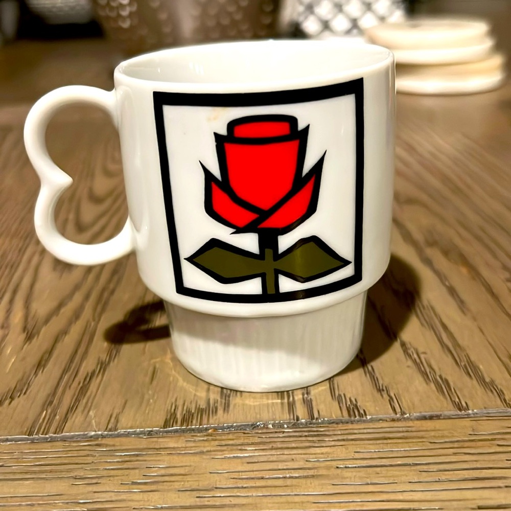 White Mug with Red Rose Design